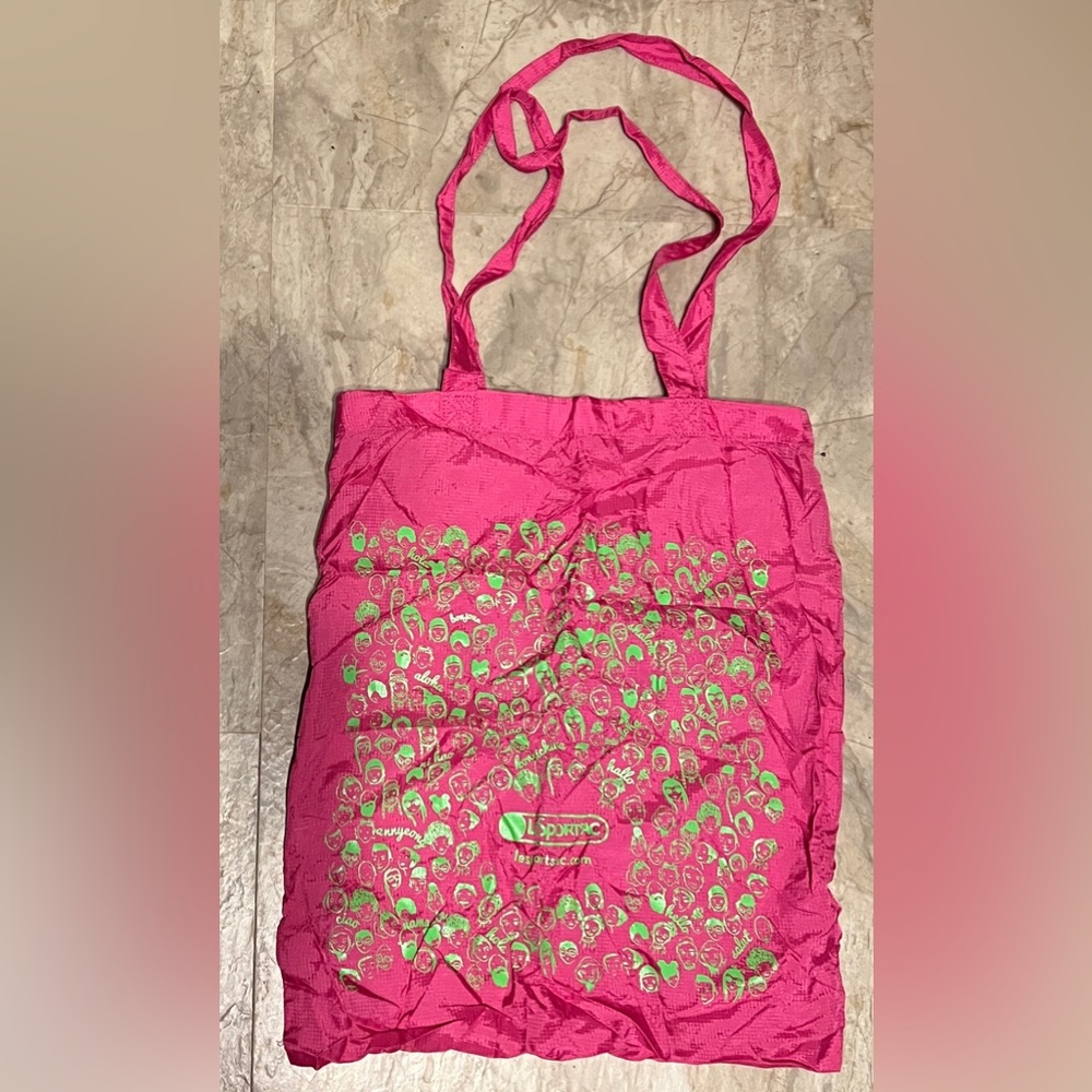LESPORTSAC pink and green foldable PEOPLE tote